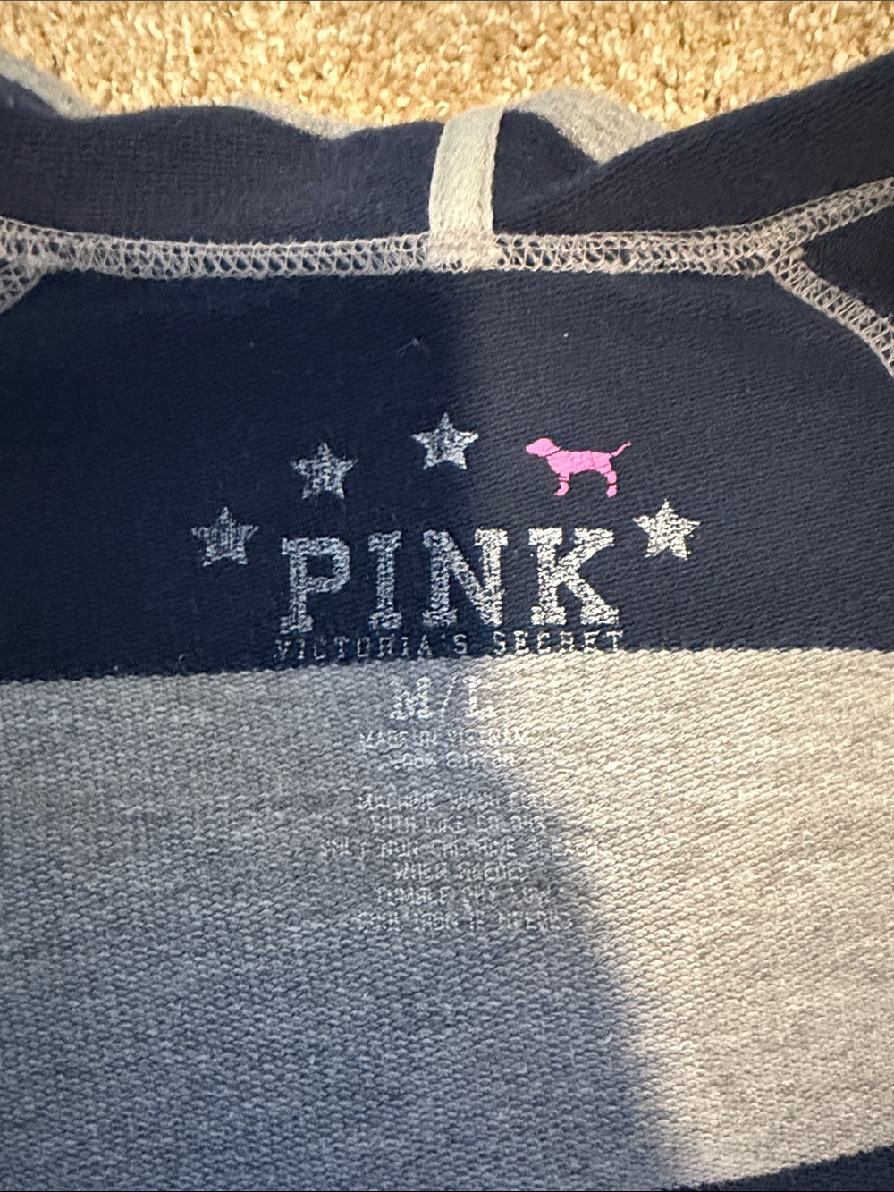 Victoria Secret PINK Striped Hooded Robe with 'Hello Sleepyhead' Graphic - Picture 5 of 5